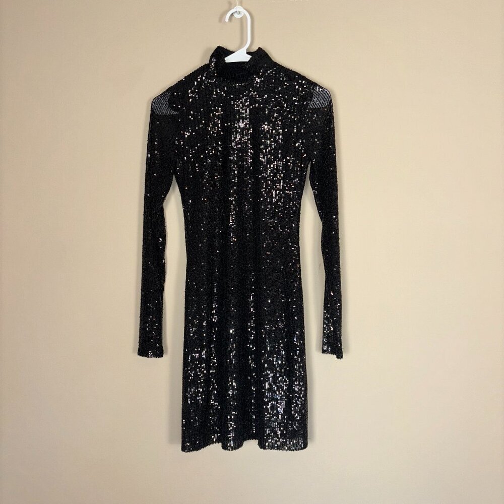 GB Black Sequin Long Sleeve Mini Dress - Size Small